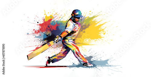 Cricket sport player colorful illustration on white  banner with copy space