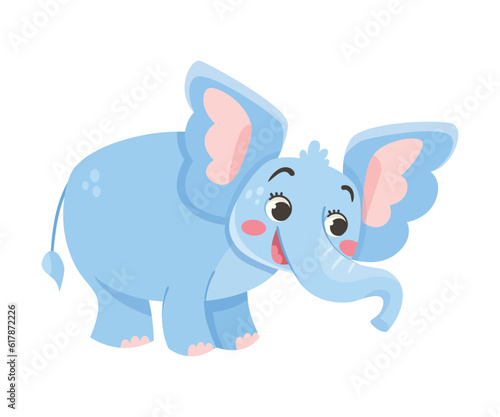 Cute Blue Baby Elephant Character with Large Ear Flaps and Trunk Vector Illustration © Happypictures