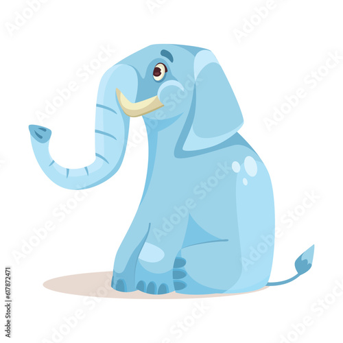 Cute Blue Elephant Character Sitting Vector Illustration