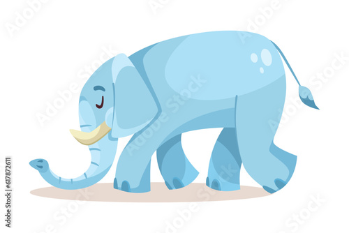 Cute Blue Elephant Character Walking with Sad Face Vector Illustration