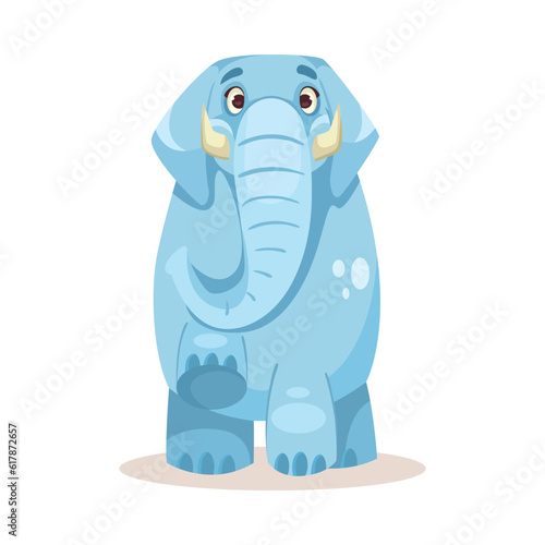 Cute Blue Elephant Character Standing with Raised Foot Vector Illustration
