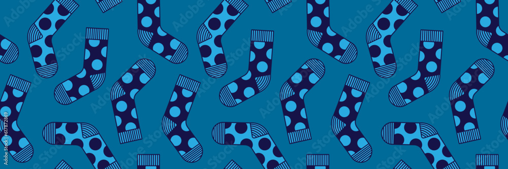 Seamless vector pattern of blue socks in circles.