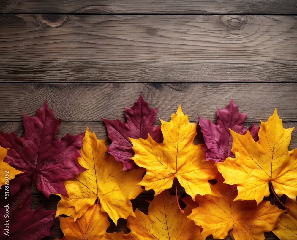Obraz premium Background yellow autumn leaves on the background a dark wood created with Generative AI technology