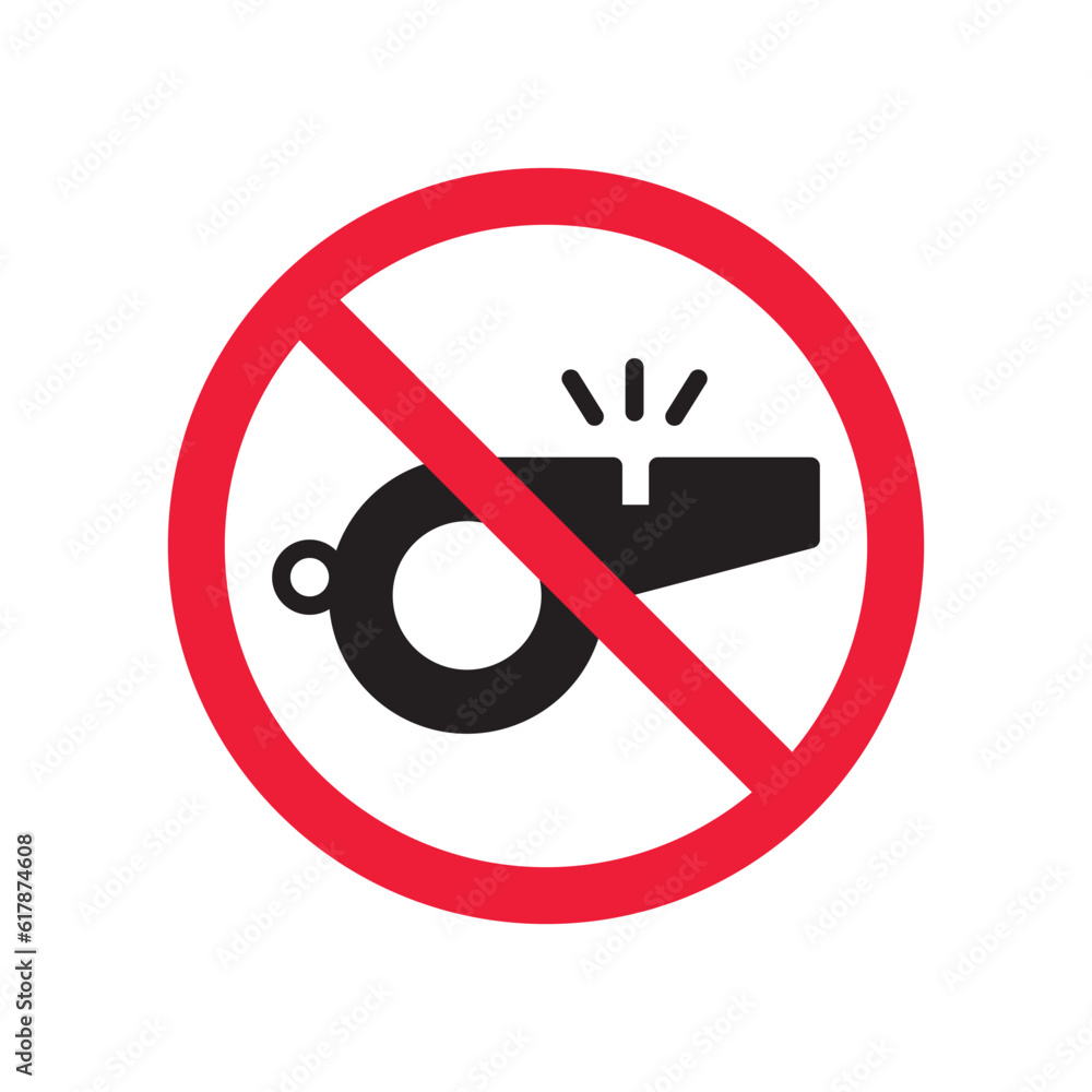 Forbidden whistle icon. No whistle  vector icon. Prohibited Warning, caution, attention, restriction. No whistle icon flat sign design. UX UI icon symbol pictogram