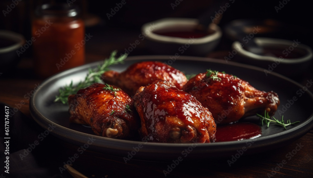 Grilled chicken wings, buffalo style, with savory spice and freshness generated by AI