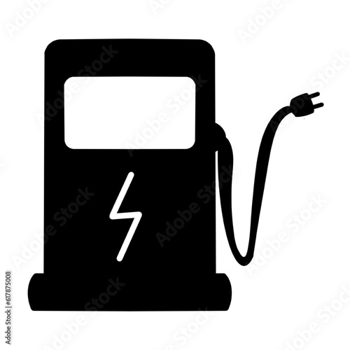 Charger with Plug for Electric Auto flat icon. icon silhouette isolated on white Electric Station for Vehicle Car Pictogram. Filling Station for Green Energy Automotive Outline Icon. Editable Stroke.