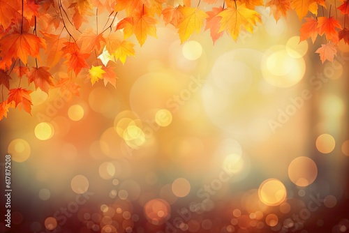 Autumn leaves decoration blurred background, wide panorama format created with Generative AI technology