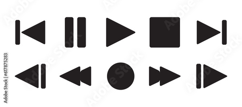 Set of media player black button icons. Play and pause buttons, video audio player, player button set icon symbol, play and pause vector button. Vector illustration