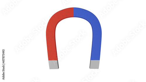 Red-blue horseshoe magnet isolated on white and transparent background. Magnet concept. 3D render