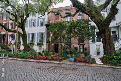 Exterior of Single-Family Residential Neighborhood in Savannah Georgia Historical District 