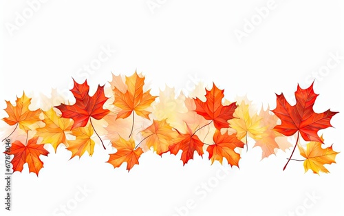 Autumn fall banner with falling maple leaves . Flying color leaves isolated on white background created with Generative AI technology