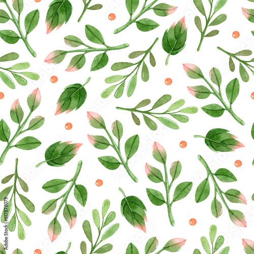 Green leaves watercolor seamless pattern