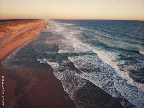 atlantic coast line in the sunset aerial view