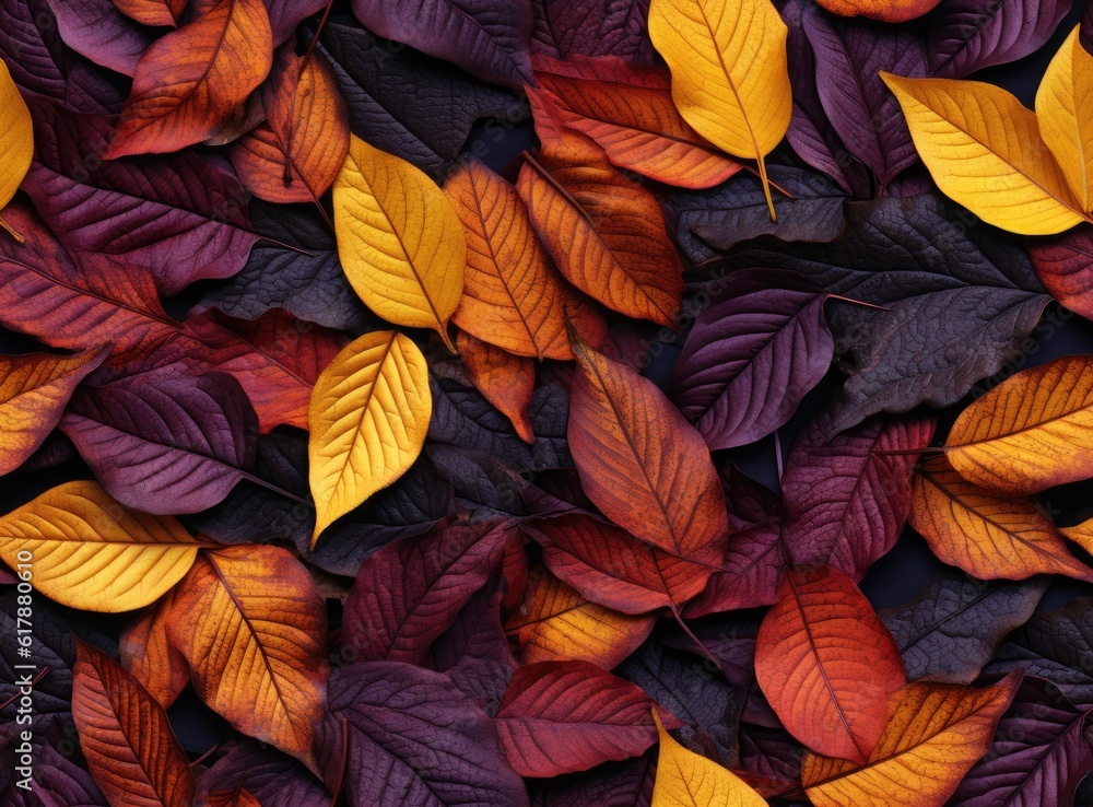 Seamless background of fallen autumn leaves created with Generative AI technology