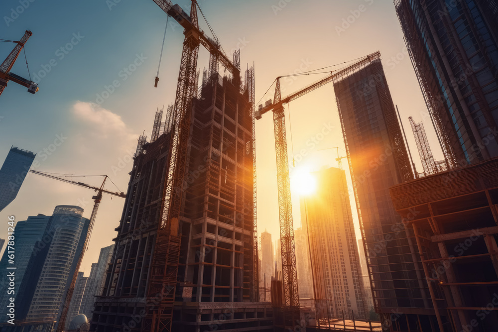 Construction site of large residential commercial building, some floors ...