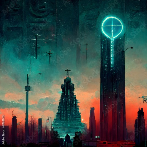 totemic symbolism cyberpunk wallpaper illustration  photo