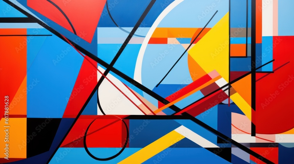 Fototapeta premium Pop art with bright colors. Geometric shapes and dynamic patterns. Generative AI