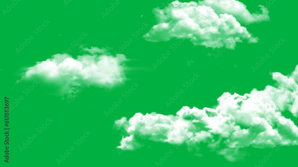 Animated white clouds moving smoothly from right to left with a green screen background.