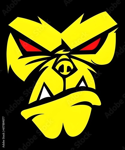 Monkey with red eyes, yellow skin, black fur. Angry looking monkey illustration photo