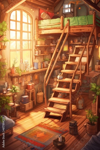 A small elf/dwarf house's interior. (Illustration, Generative AI)