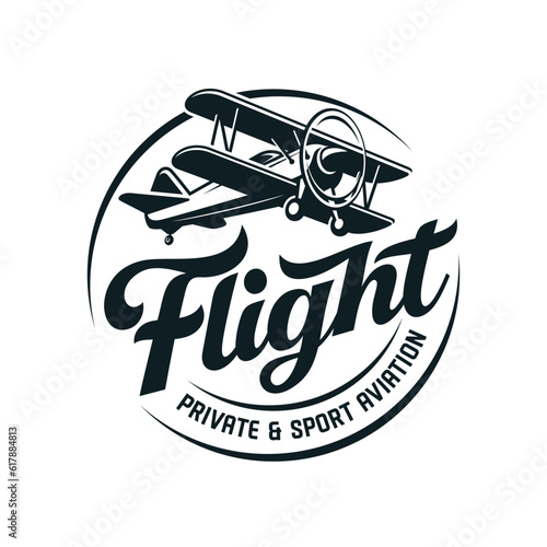 Vintage airplane illustration isolated on white background. Design elements for logo, label, emblem, sign. Vector illustration