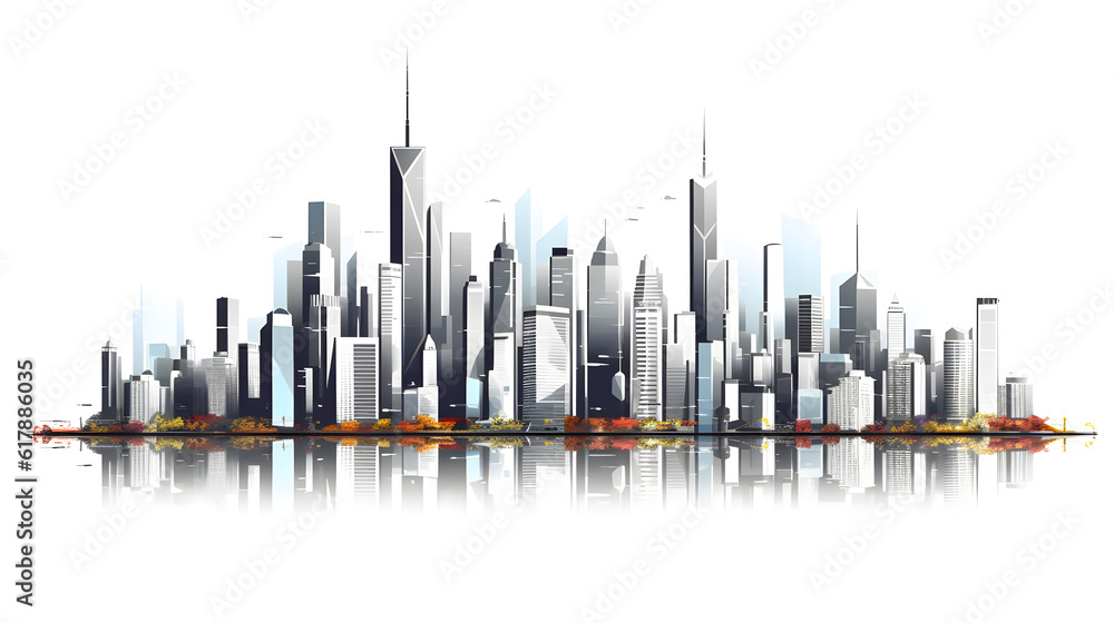 city skyscraper panoramic view,white clean background, Architecture building illustration Generative AI city skyscraper panoramic view,white clean background, Architecture building illustration Generative AI