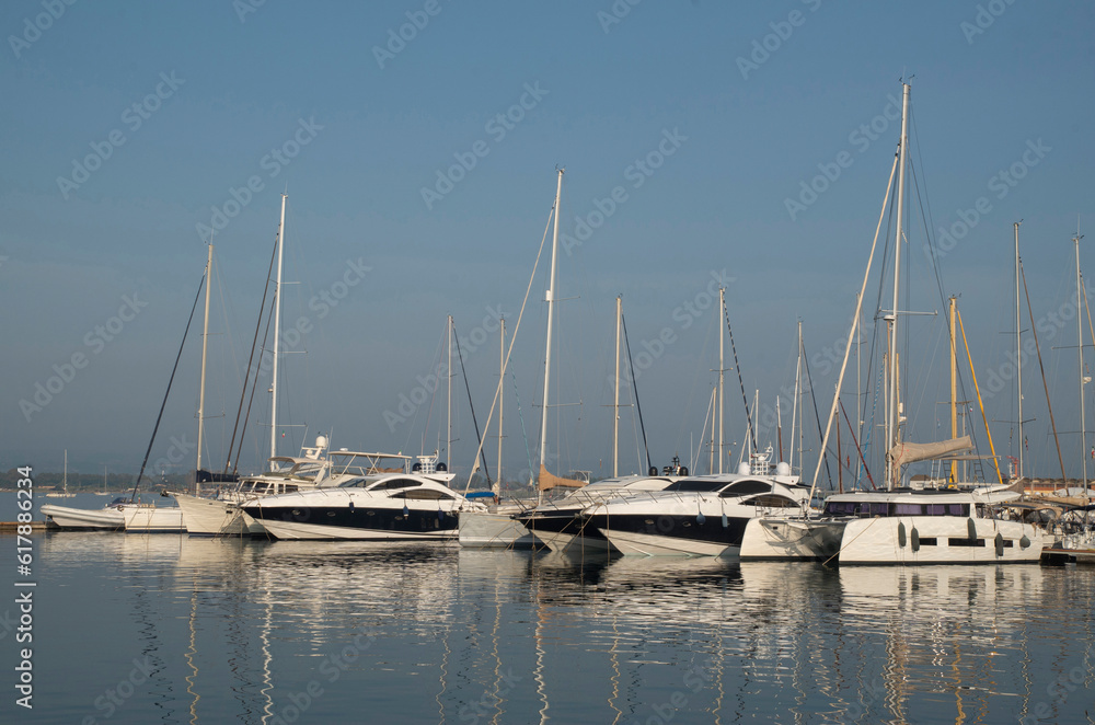 Small sailing yachts in port