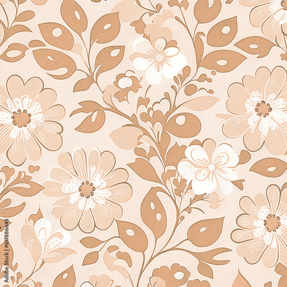 Floral decorative abstract background with pink flowers in scandinavian style