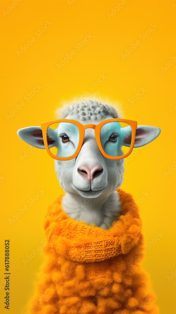 Eid mubarak Eid al Adha poster trendy sheep wearing glasses copy space eid ad banner