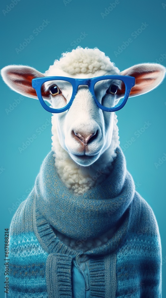 Eid mubarak Eid al Adha poster trendy sheep wearing glasses copy space eid ad banner