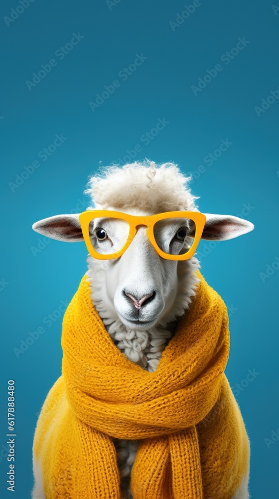 Eid mubarak Eid al Adha poster trendy sheep wearing glasses copy space eid ad banner