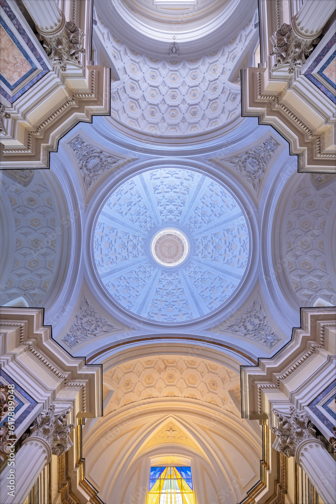 NAPLES, ITALY - APRIL 22, 2023: The cupola of  church Chiesa di Santa Maria dell Aiuto by architect  Dionisio Lazzari (1673).