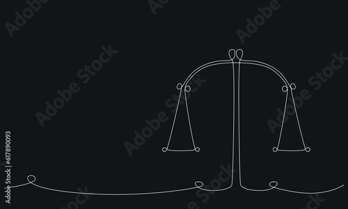 Libra zodiac constellation one single hand drawing continues line. Vector stock illustration isolated on black chalkboard background. Editable stroke line.