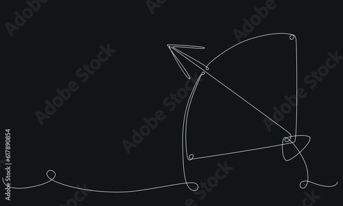 Sagittarius zodiac constellation one single hand drawing continues line banner. Vector stock illustration isolated on black chalkboard background. Editable stroke line.