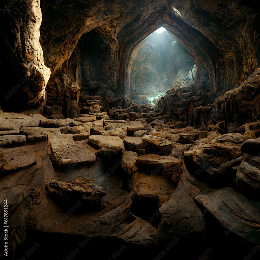 dnd environment fantasy background underworld sandstone cavern panoramic view wide angle antique structures cinematic lighting global illumination hyper realistic highly detailed unreal engine 