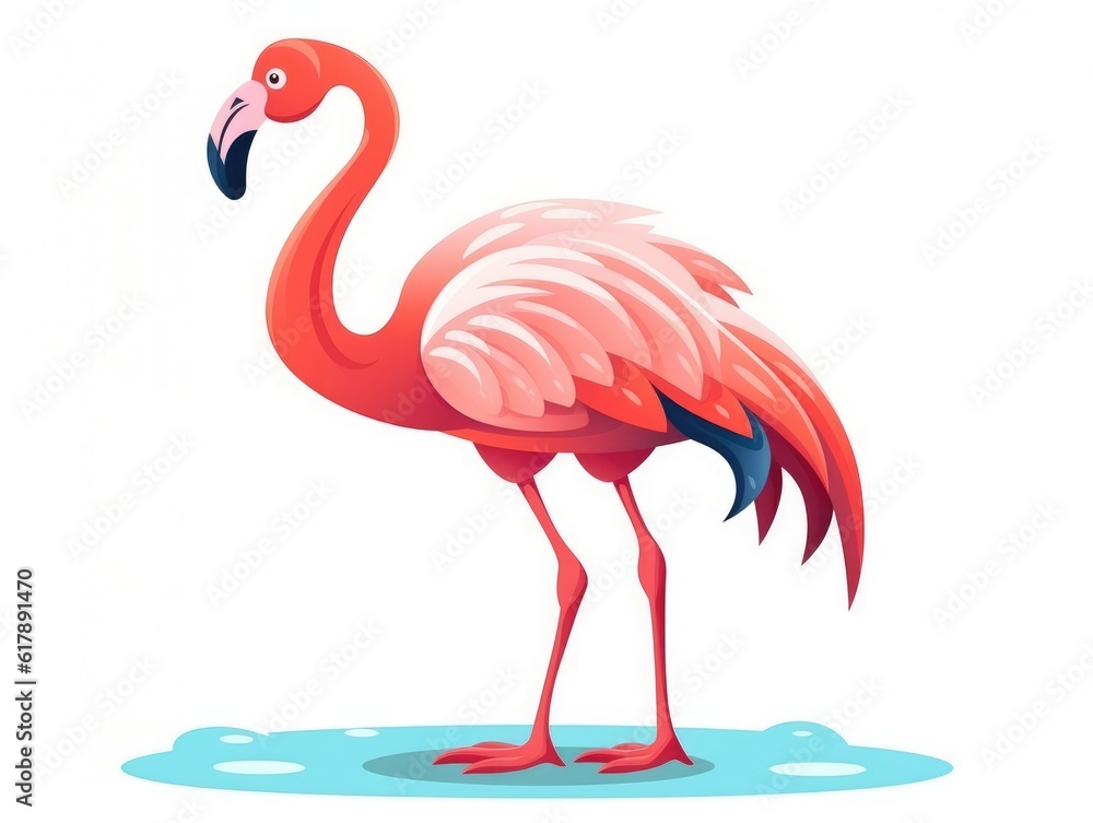 Obraz premium Flamingo in Cartoon Style on white background - generative AI