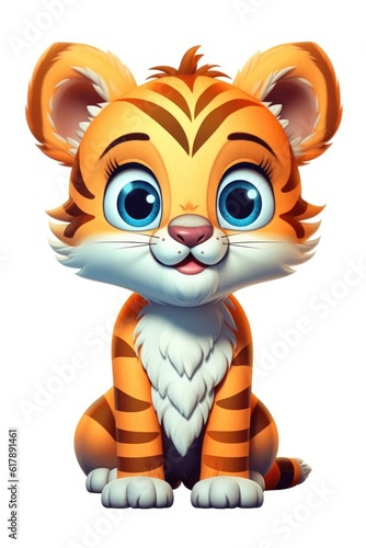 Cute baby Tiger in Cartoon Style on white background - generative AI