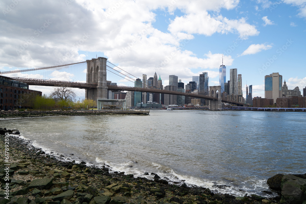 View of Brooklyn bridge towards Manhattan. 