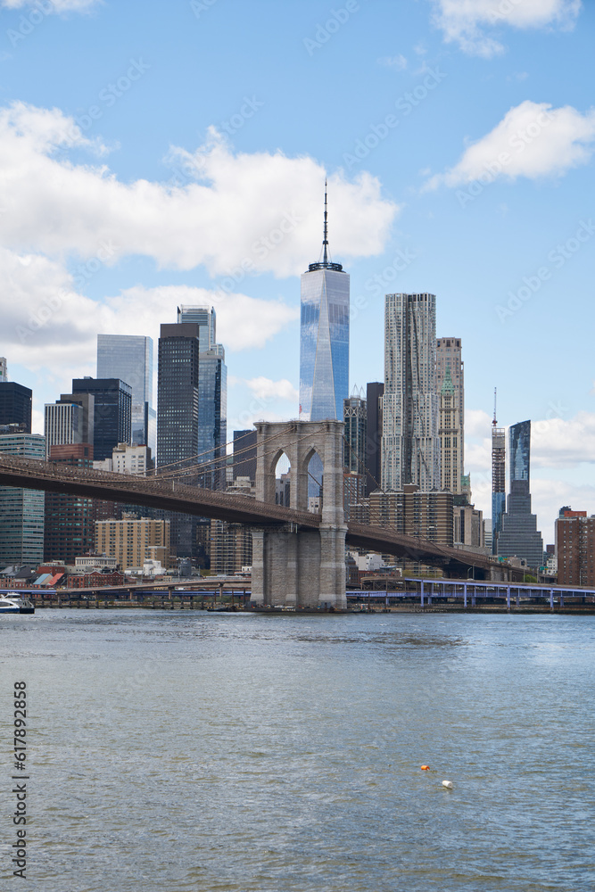 View of Brooklyn bridge towards Manhattan. 