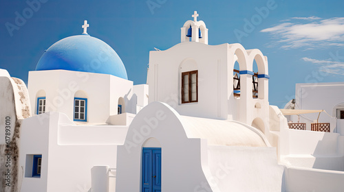 Greece village in the morning light. Amazing sunset view with white houses. Island of lovers