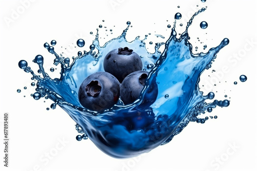 Wallpaper Mural blue berry plus blue water color liquid or yogurt splash on isolated white. Generative ai Torontodigital.ca