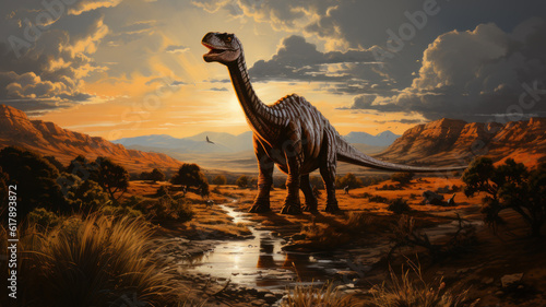 dinosaur walking in the valley © Aliaksei