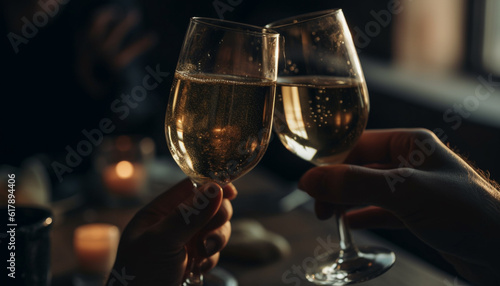 Men and women holding wine and champagne glasses in celebration generated by AI