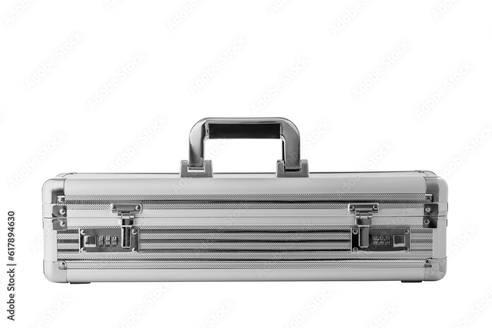Metallic suitcase for business or travel on white background Metallic suitcase for business or travel on white background