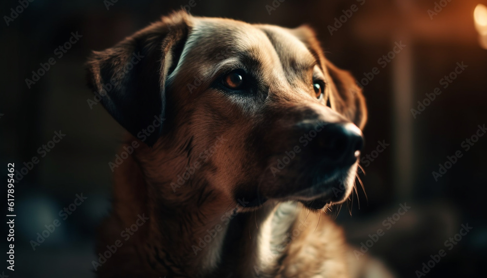 Cute puppy portrait loyal retriever close up nose and sad eyes generated by AI