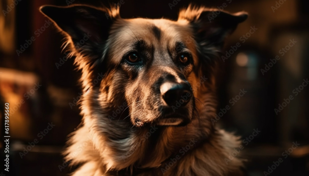 Close up portrait of cute German Shepherd puppy sitting outdoors generated by AI Close up portrait of cute German Shepherd puppy sitting outdoors generated by AI