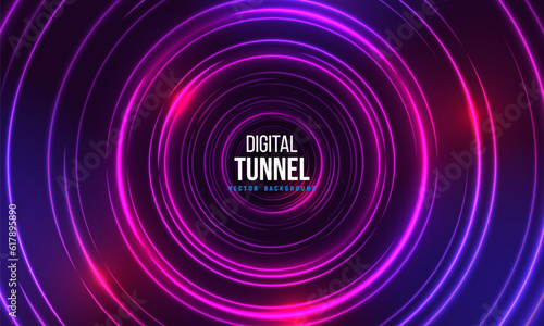 Portal with light effects. Neon tunnel. Abstract technology background. Vector illustration.