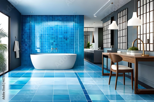 modern bathroom with blue tiles