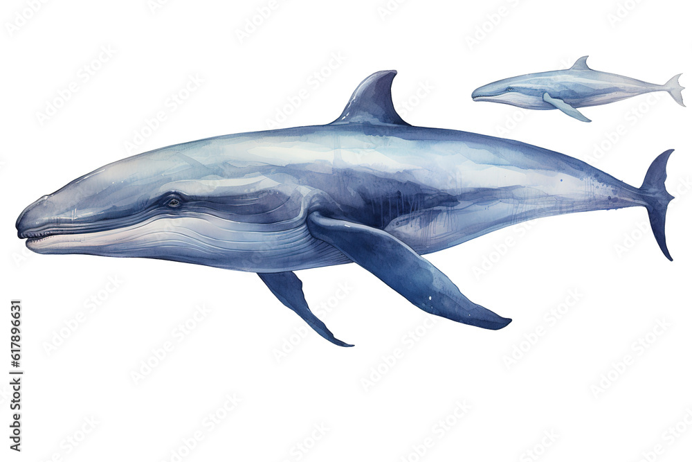 Fototapeta premium Blue whale. Transparent background. generative AI