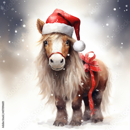 Pony mit Weihnachtsmütze, Weihnachten